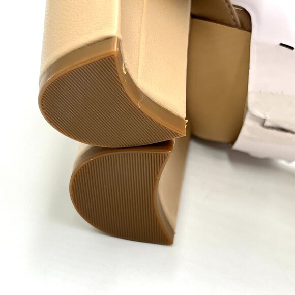 Nine West Womens Size 10 10M Pruce Nude Beige Leather Block Heels Sandals Shoes - Picture 12 of 15